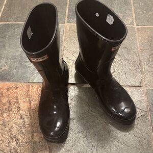 Hunter Original Black Short Gloss Rain Boots Women Size 10